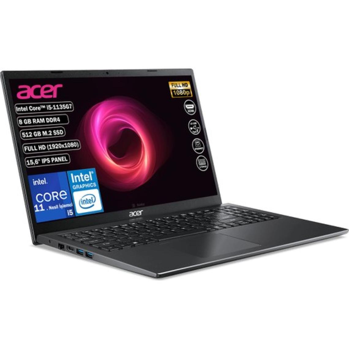 Acer Extensa EX215-54 İntel Core i5 1135G7 8 GB 512 GB SSD Freedos 15.6" FHD Taşınabilir Bilgisayar