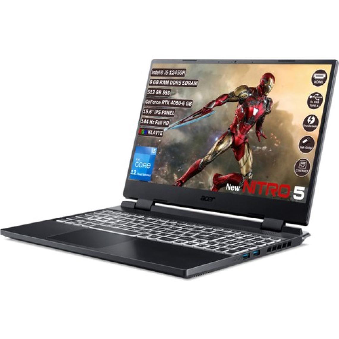 Acer Nitro 5 AN515-58 Intel Core I5 12450H 8 GB 512 GB SSD Rtx 4050 - 6 GB Freedos 15.6" Fhd  144 Hz IPS Panel Taşınabilir Bilgisayar NH.QLZEY.007