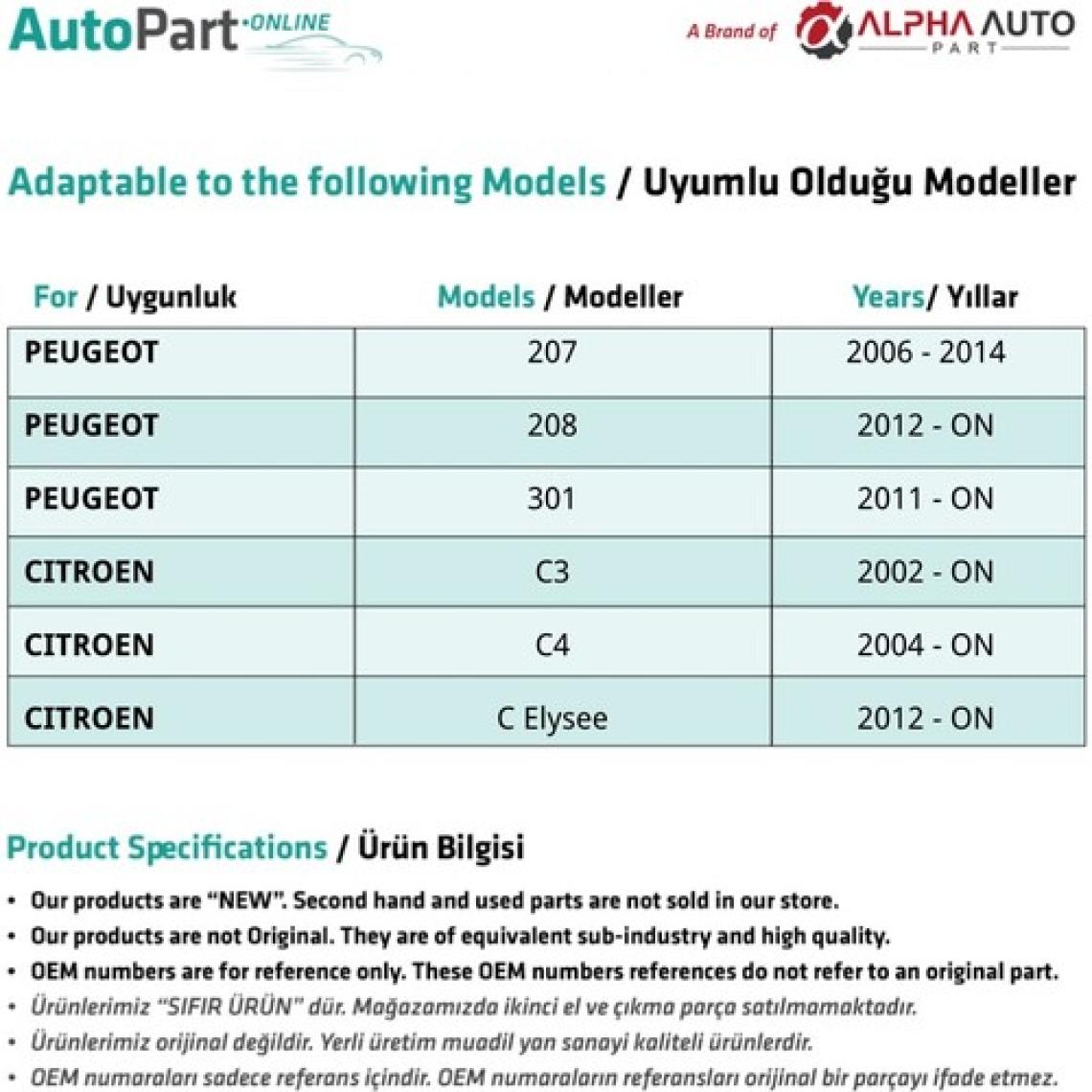 Alpha Auto Part Peugeot 207,208,301,CITROEN C3,c4 C Elysee Için El Fren Düğmesi-Gri