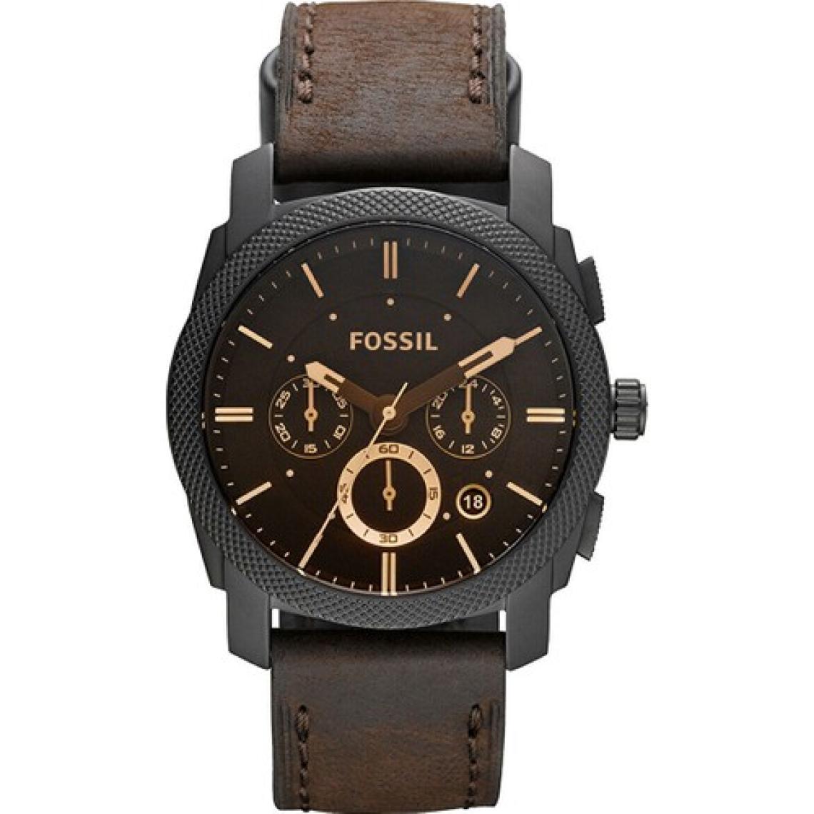 Fossil Machine Erkek Kol Saati – 24 Saat Kronometre, Takvim, Çelik Kasa, Deri Kayış, 5 ATM Su Geçirmez Mineral Cam