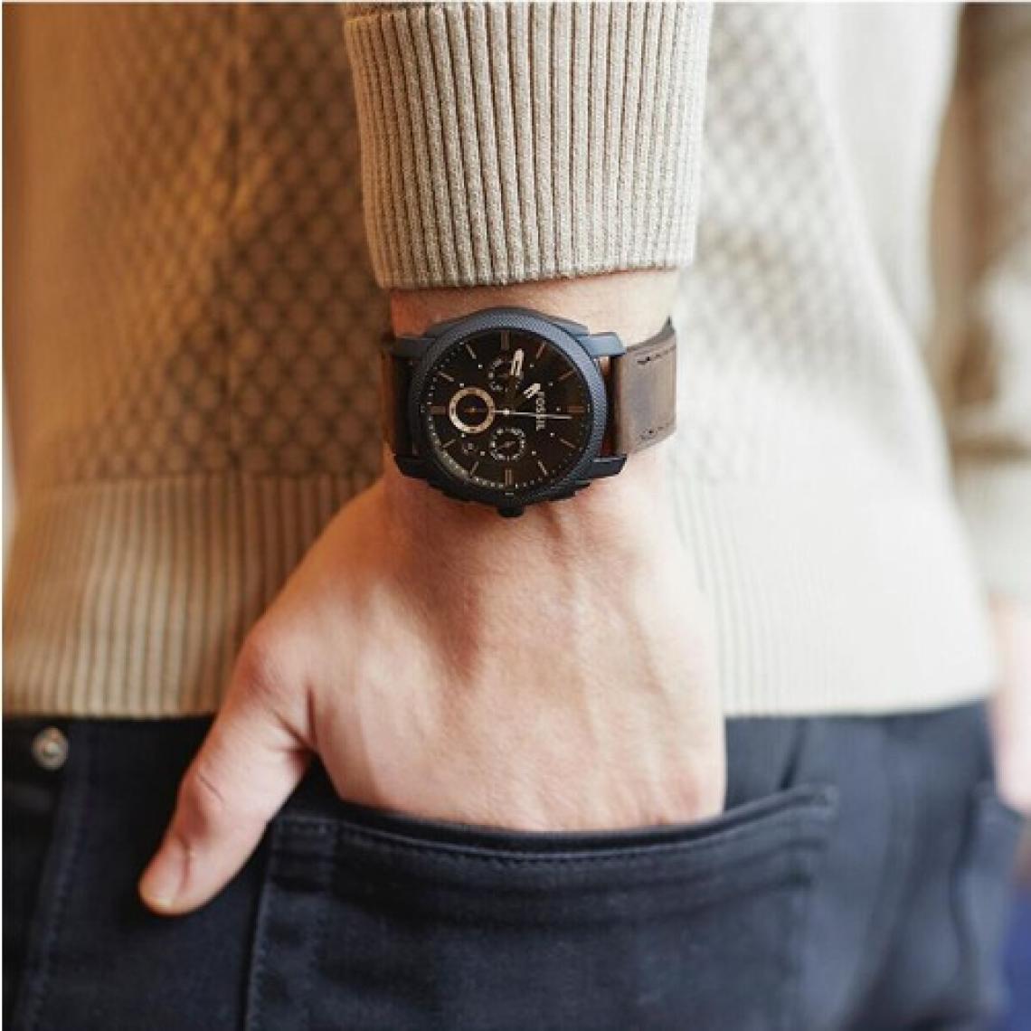 Fossil Machine Erkek Kol Saati – 24 Saat Kronometre, Takvim, Çelik Kasa, Deri Kayış, 5 ATM Su Geçirmez Mineral Cam
