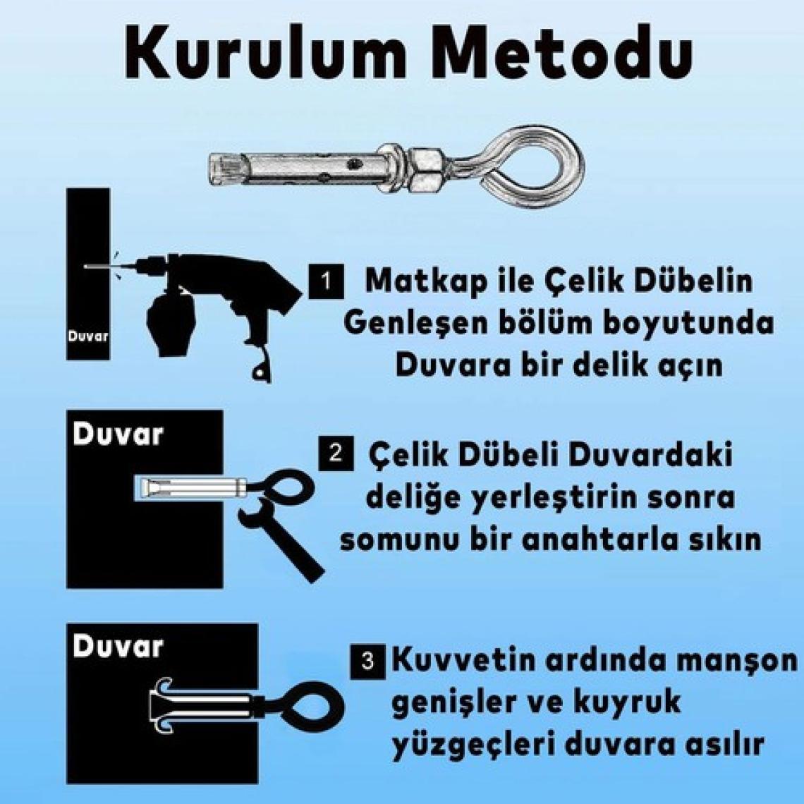 Nzb Salıncak Hamak Box Torbası Tavan Asma Aparatı Salıncağı Çelik Dübel + Karabina Kanca Takımı 2'li Set
