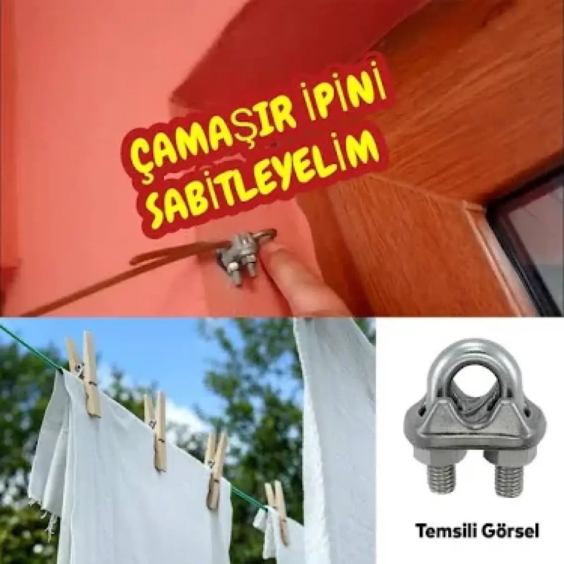 Badem10 Çelik Halat Sıkma Sabitleme Klemensi 6 mm Çamaşır Ipi Sıkma Bağlama Somunlu A Tipi Kelemens 4 Adet