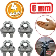 Badem10 Çelik Halat Sıkma Sabitleme Klemensi 6 mm Çamaşır Ipi Sıkma Bağlama Somunlu A Tipi Kelemens 4 Adet