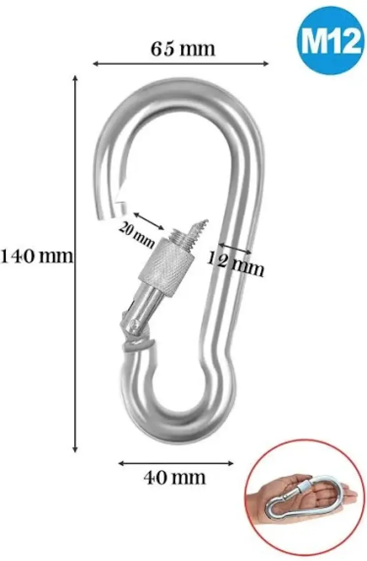 Badem10 Karabina Kilitli 12 mm Yaylı Kanca Paslanmaz Çelik Kilit Tırmanma Dağcılık Kamp Ekipmanları Salıncak Hamak Anahtar Askı Kilidi
