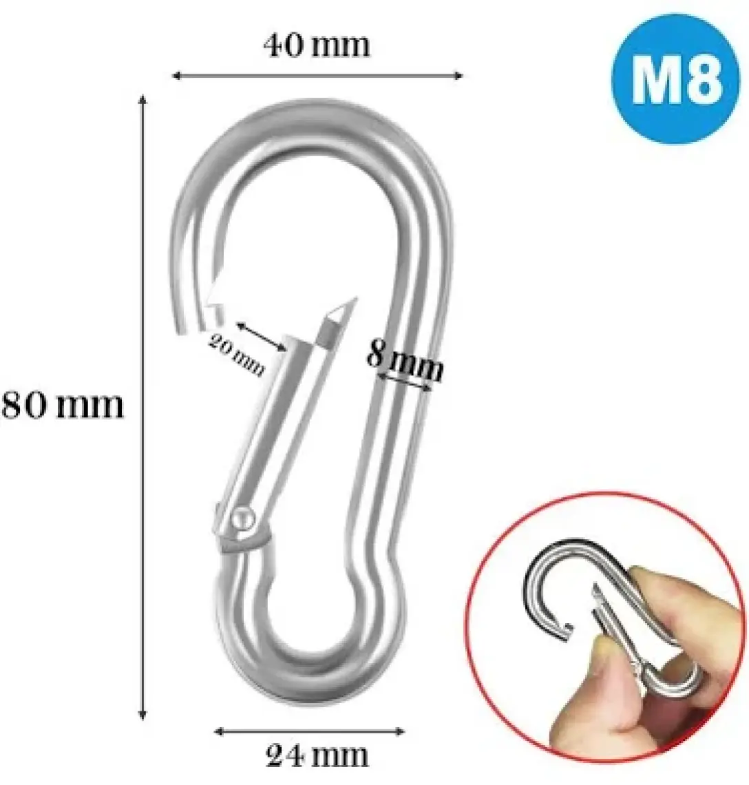 Badem10 Karabina 8 mm Yaylı Kanca Paslanmaz Çelik Kilit Olta Dağcılık Kamp Malzemeleri Salıncak Anahtar Askı Kilidi 5 Adet