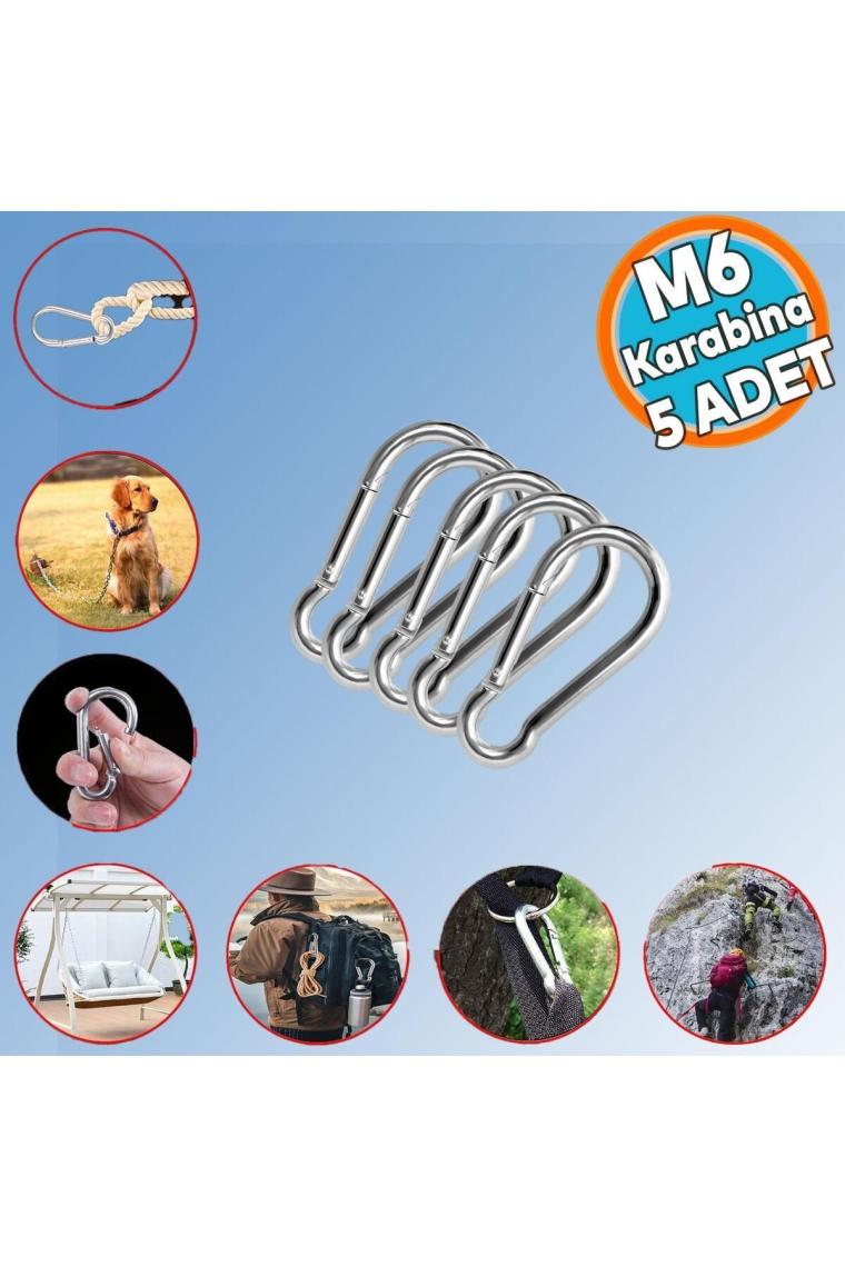 Nzb Karabina Yaylı Kanca Paslanmaz Çelik Kilit Olta Dağcılık Kamp Malzemeleri Salıncak (6 Mm) 5 Adet