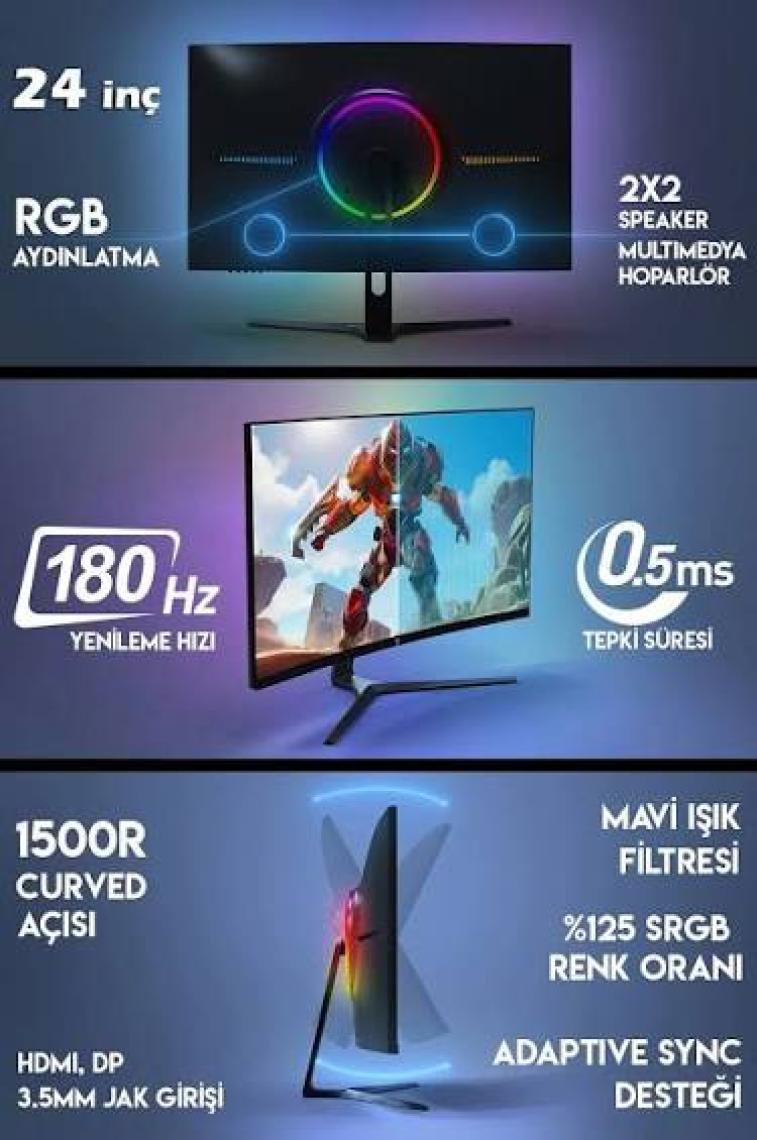Zeiron XGEN11 I7 12700F 12.nesil 32GB 512GB Nvme M.2 SSD GTX1660 Super 6gb 192BIT 24" 180Hz Curved Oyuncu Bilgisayarı