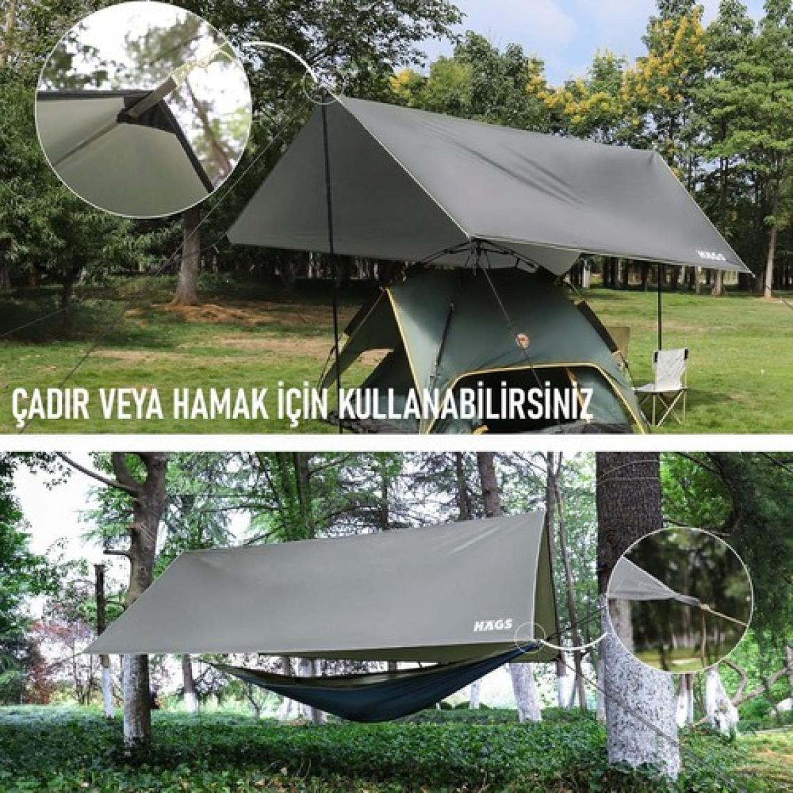 Haegs Tarp Gölgelik Tente, Taşınabilir Örtü Branda Outdoor Açık Hava Kamp Çadır Üstü 300X400 Cm- Gri