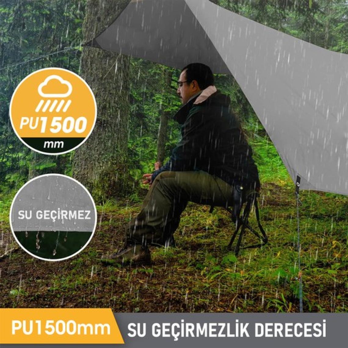 Haegs Su Geçirmez Tarp Tente Gölgelik Örtü, 4 Mevsim Buschraft Barınak Yağmurluk, 300X300 cm Siyah