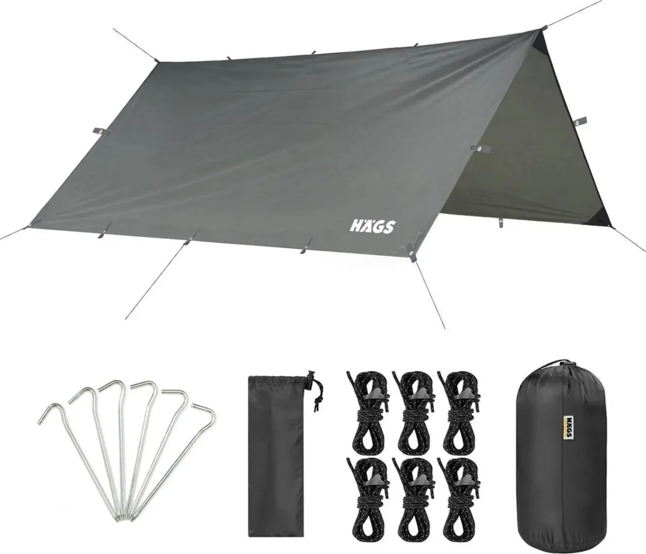 Haegs Tarp Gölgelik Tente, Taşınabilir Hafif Branda Kamp Çadırı Brandası Seyahat 300X300 Cm- Gri