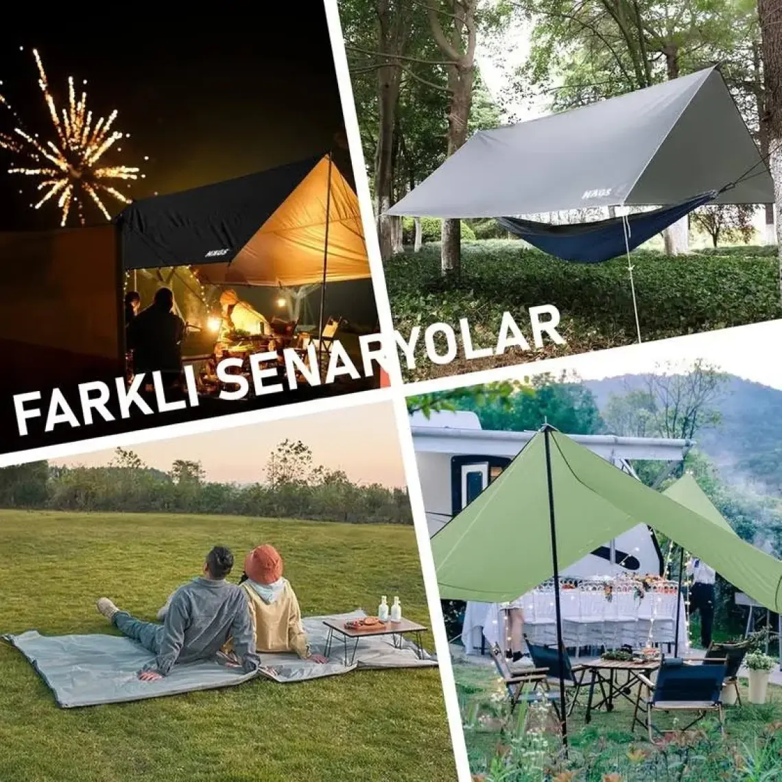 Haegs Tarp Gölgelik Tente, Taşınabilir Hafif Branda Kamp Çadırı Brandası Seyahat 300X300 Cm- Gri