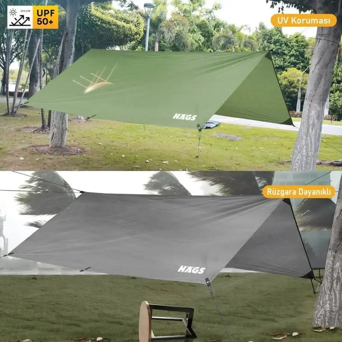 Haegs Tarp Gölgelik Tente, Taşınabilir Hafif Branda Kamp Çadırı Brandası Seyahat 300X300 Cm- Gri