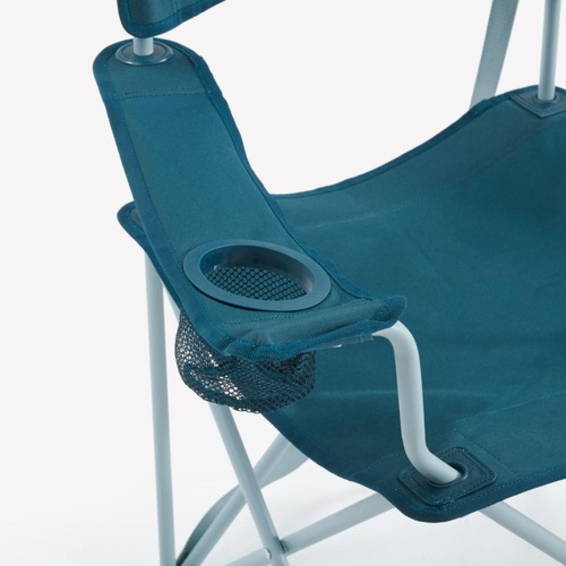 Quechua Katlanır Kamp Sandalyesi - Çelik ve Polyester Malzemeden Üretilmiş, Taşınabilir, Kolçaklı ve Bardaklıklı, Dayanıklı Tasarım