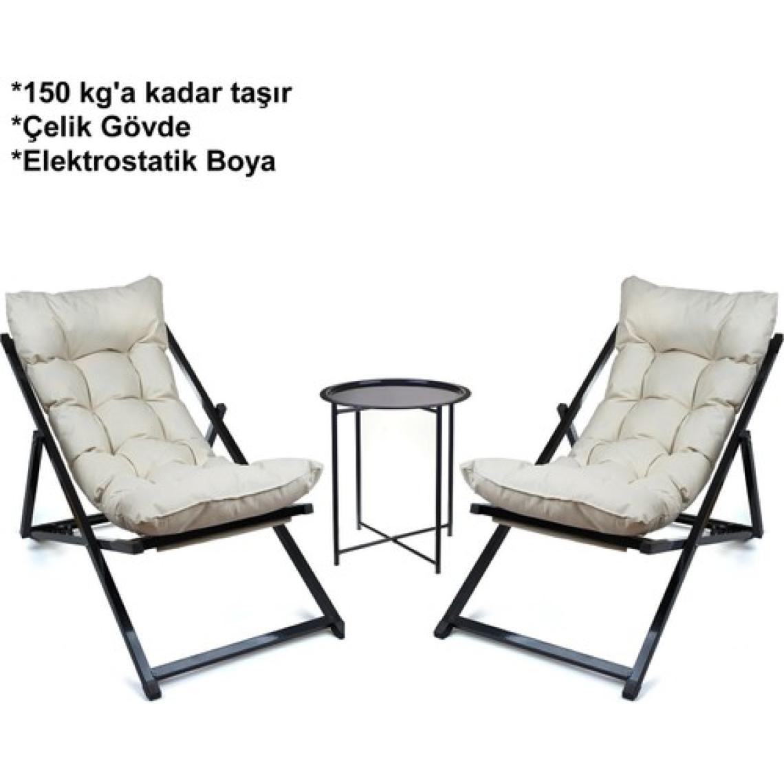Hastunç Hastunç Minderli - Zora Şezlong Seti Bahçe&balkon&teras&plaj Katlanır Ikili Set - 2 Şezlong 1 Sehpa