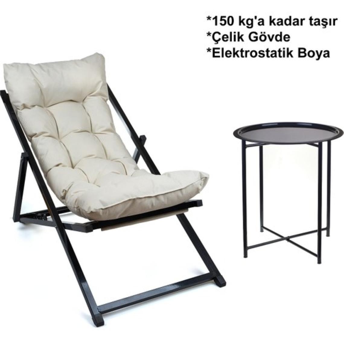 Hastunç Hastunç Minderli - Zora Şezlong Seti Bahçe&balkon&teras&plaj Katlanır Ikili Set - 2 Şezlong 1 Sehpa