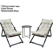 Hastunç Hastunç Minderli - Zora Şezlong Seti Bahçe&balkon&teras&plaj Katlanır Ikili Set - 2 Şezlong 1 Sehpa