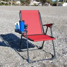 Moniev Kamp Sandalyesi Katlanır Piknik Sandalye Oval Bardaklıklı Kırmızı
