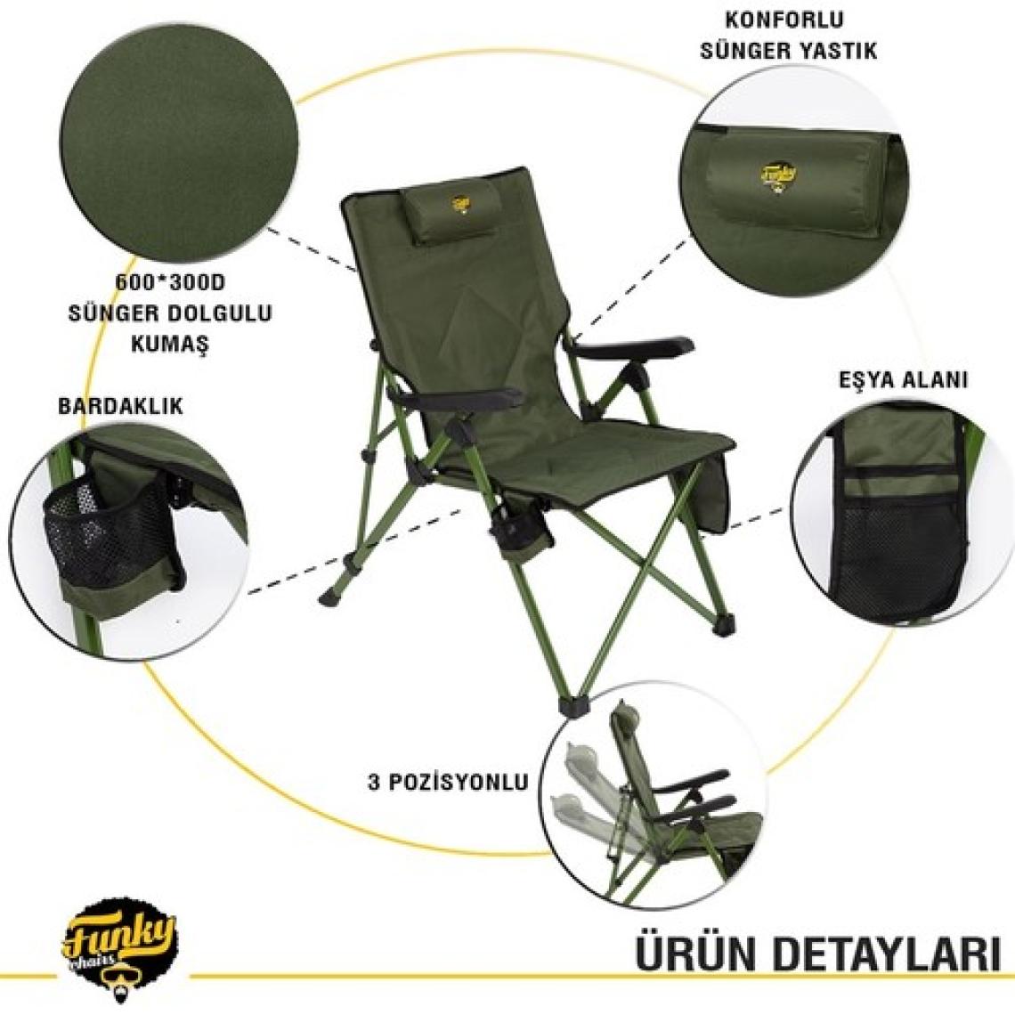 Funky Chaırs Comfort 3 Kademeli Katlanabilir Kamp Sandalyesi