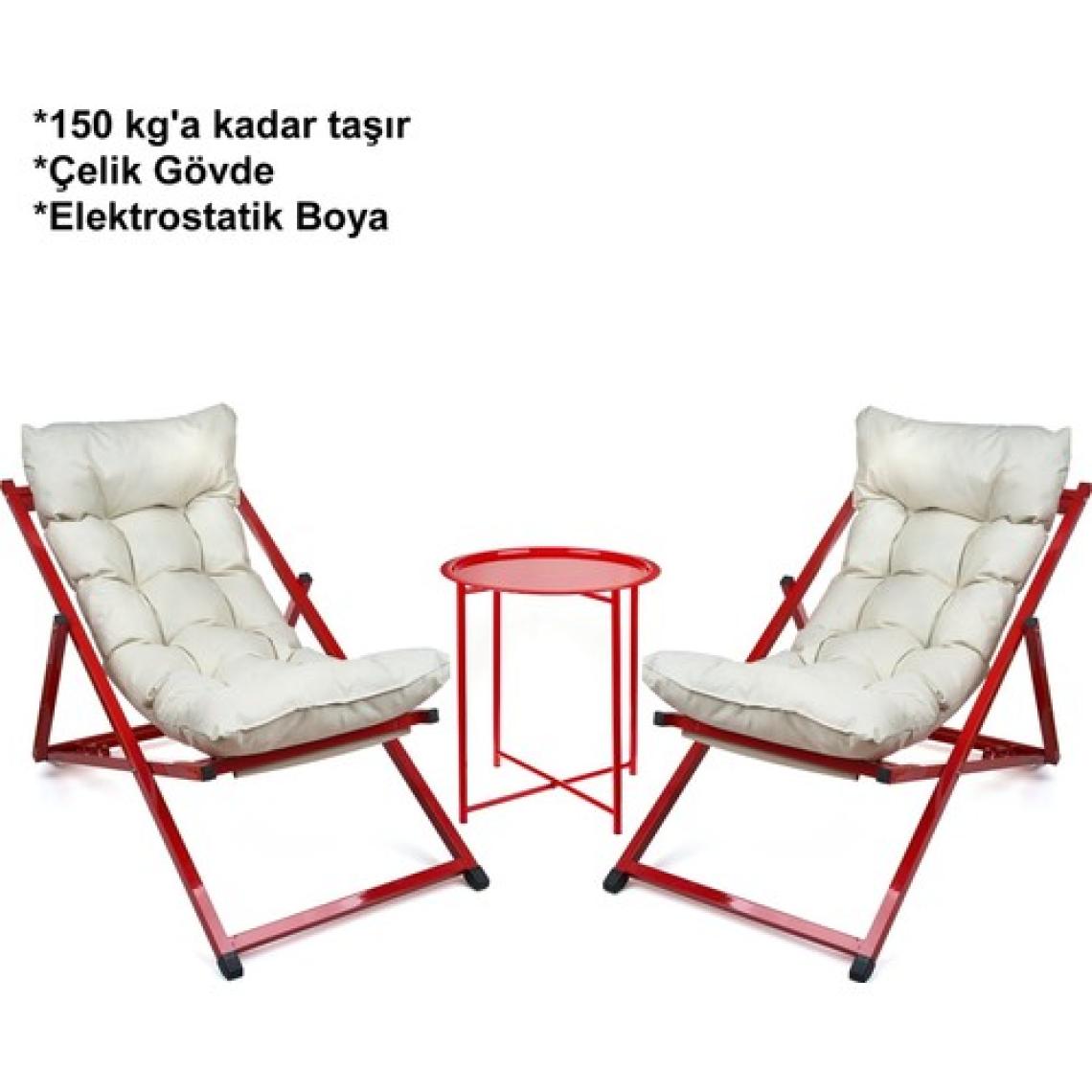 Hastunç Hastunç Minderli - Zora Şezlong Seti Bahçe&balkon&teras&plaj Katlanır Ikili Set - 2 Şezlong 1 Sehpa