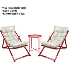 Hastunç Hastunç Minderli - Zora Şezlong Seti Bahçe&balkon&teras&plaj Katlanır Ikili Set - 2 Şezlong 1 Sehpa
