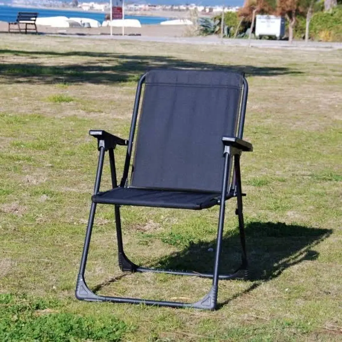 Moniev Kamp Sandalyesi Katlanır Piknik Sandalye Oval Bardaklıklı Siyah