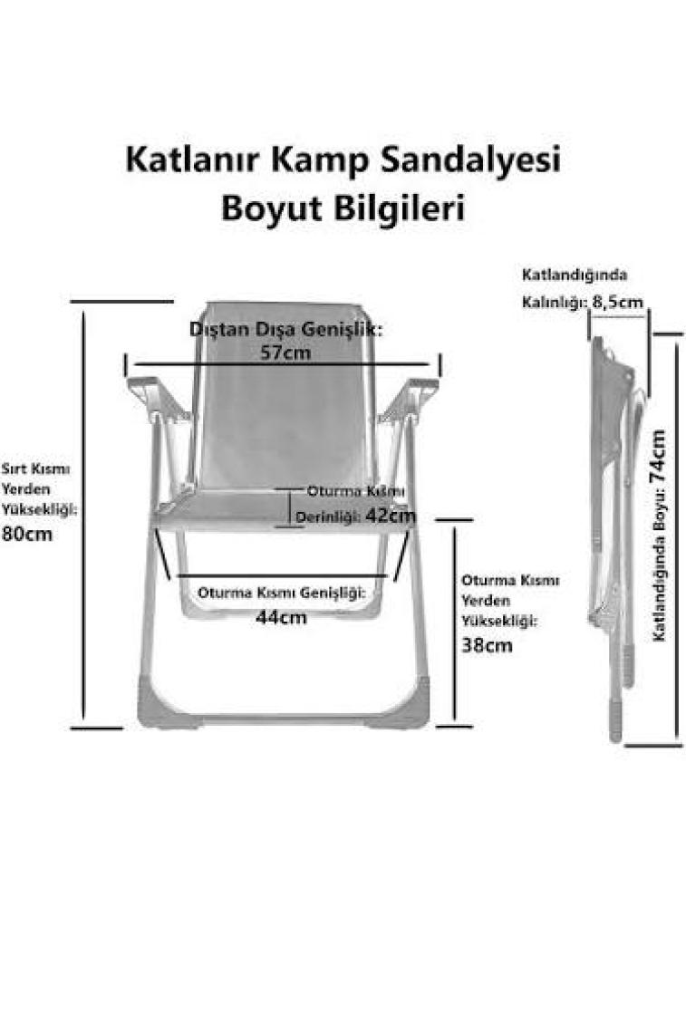 Moniev 4 Adet Kamp Sandalyesi Katlanır Piknik Sandalye Dikdörtgen Bardaklıklı Gri