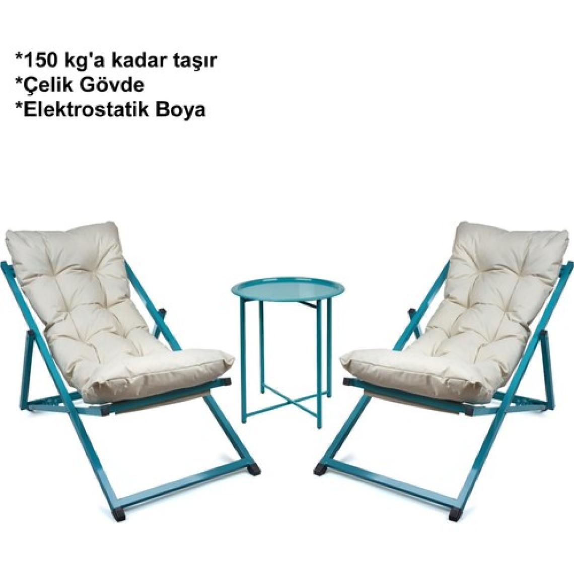 Hastunç Hastunç Minderli - Zora Şezlong Seti Bahçe&balkon&teras&plaj Katlanır Ikili Set - 2 Şezlong 1 Sehpa