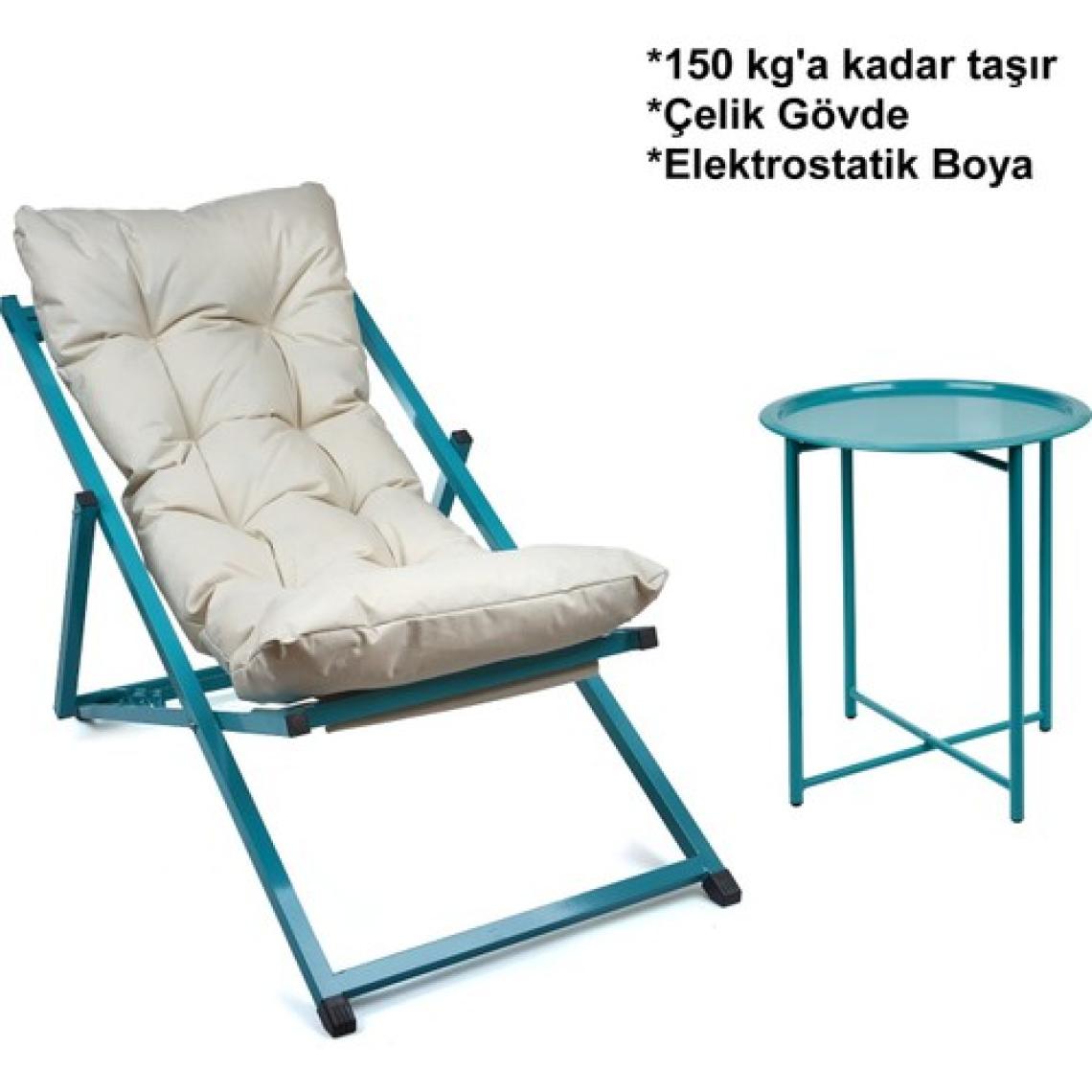 Hastunç Hastunç Minderli - Zora Şezlong Seti Bahçe&balkon&teras&plaj Katlanır Ikili Set - 2 Şezlong 1 Sehpa