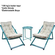 Hastunç Hastunç Minderli - Zora Şezlong Seti Bahçe&balkon&teras&plaj Katlanır Ikili Set - 2 Şezlong 1 Sehpa
