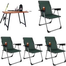 Alin Metal 4''lü 140 Kğ Taşıma Kapasiteli Lüks Kamp Sandalyesi  ve Ahşap Masa Set