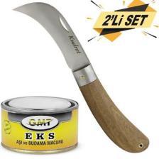 Badem10 Aşı Bıçağı Eğri Uçlu Bağ Bıçağı Ara Çakı + Aşı Macunu (2'li Set)