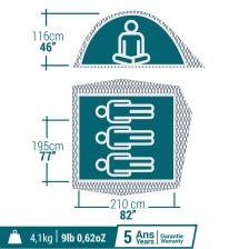 Decathlon Quechua 3 Kişilik Kamp Çadırı - MH100 Fresh & Black