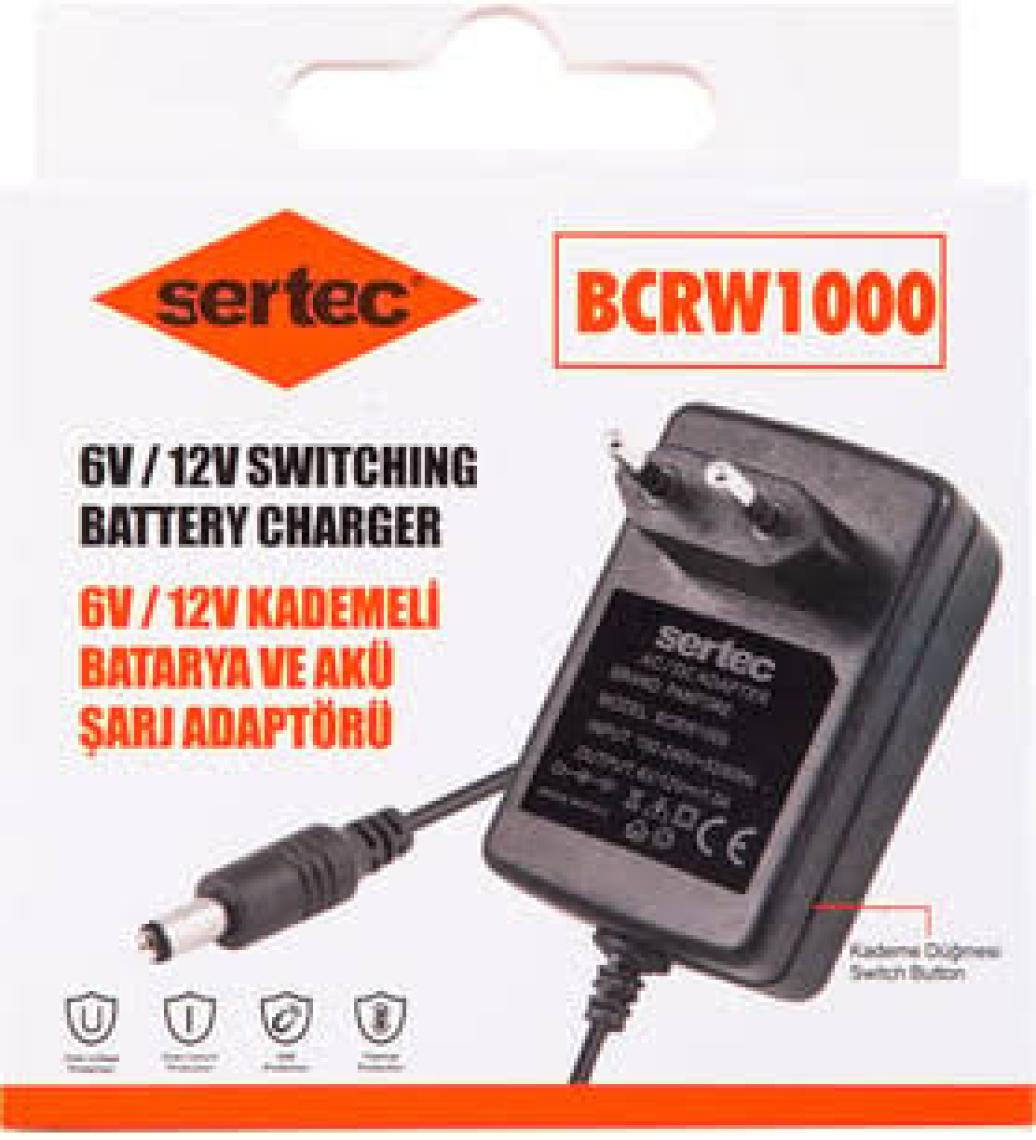 Sertec BCRW1000 6V/12V 1A Kademeli Batarya ve Akü Şarj Adaptörü