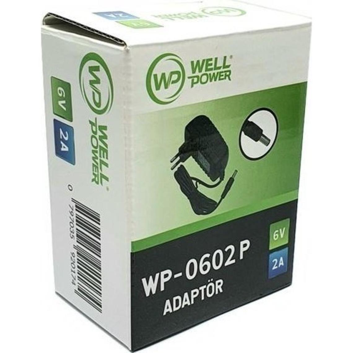 Wellpower 6V 2A Adaptör  6 Volt 2 Amper 5.5 x 2.5 mm Jak Fişli  Plastik Kasa Adaptör  Wellpower WP-0602P