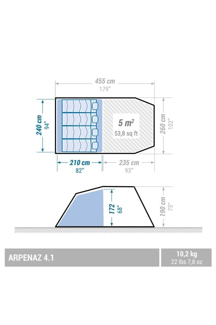 Quechua 4 Kişilik Kamp Çadırı - 1 Odalı - Arpenaz 4.1