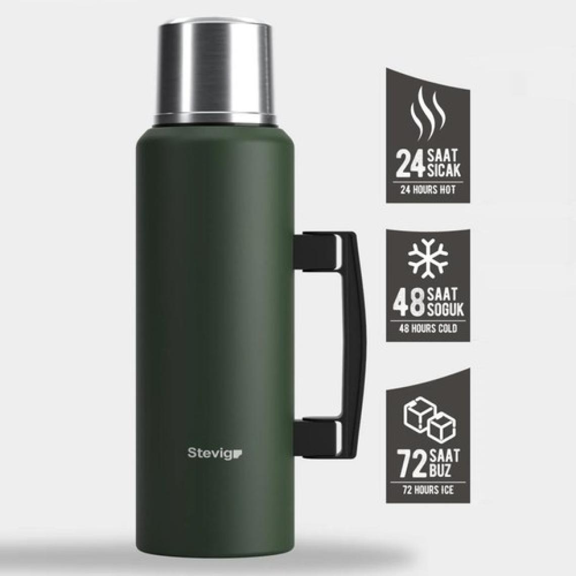 Stevig 4 Camp Klasik Vakumlu Kulplu Çelik Termos 1.5 Lt. Green ST-206