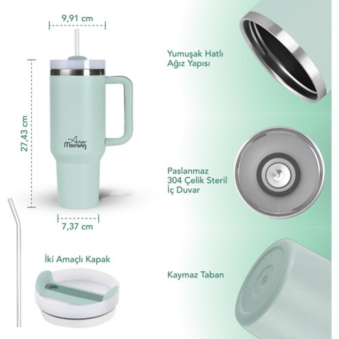Any Morning Vaha 1200 ml Termos Mug – 3 Aşamalı Çevirmeli Kapak, Gri