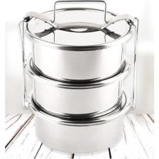 abnturk Paslanmaz Çelik 15X6CM 3 Kaplı Isıtılabilir Sefer Tası 3-4 Kişilik Yemek Taşıma Kabı 2.2 Lt 750ML X3