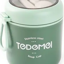 Tedemeı Paslanmaz Çelik Yuvarlak Kaşıklı Yemek Taşıma Kabı 530ml