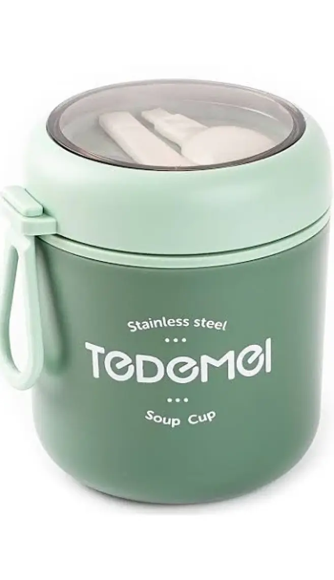 Tedemeı Paslanmaz Çelik Yuvarlak Kaşıklı Yemek Taşıma Kabı 530ml