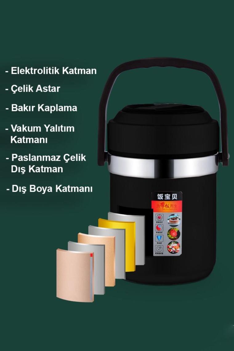 304 Çelik Gri 1600 ml Vakumlu Yemek Mama Saklama Termosu Sefertası cin597sy