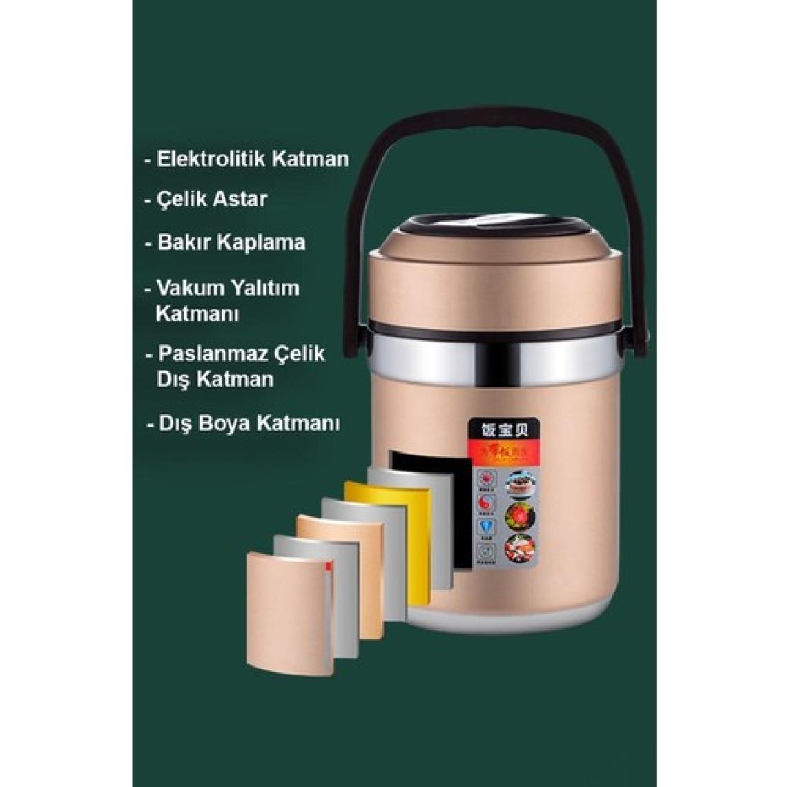 304 Çelik 2000 ml Vakumlu Yemek Mama Saklama Termosu Sefertası CIN598GLD