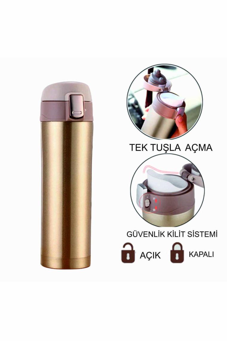 Flyon Kilit Sistemli Sızdırmaz 304 Paslanmaz Çelik 450 ml Çift Katmanlı Termos Bpa Içermez FLYON-887GOLD