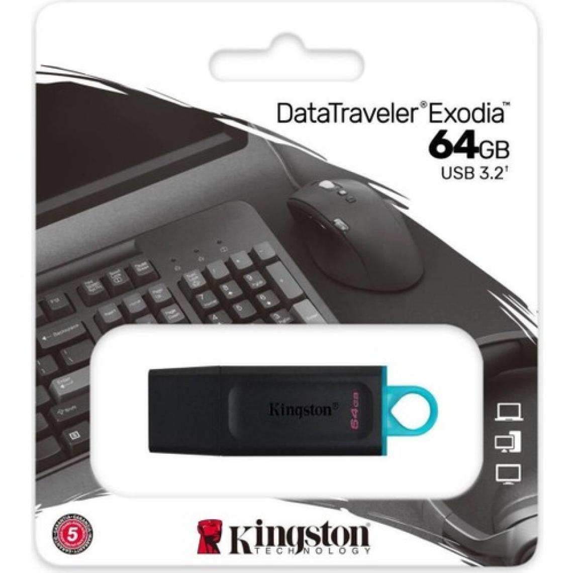 Kingston DTX-64GB 64GB USB3.2 Gen 1 DataTraveler Exodia (Black + Teal) Flash Bellek