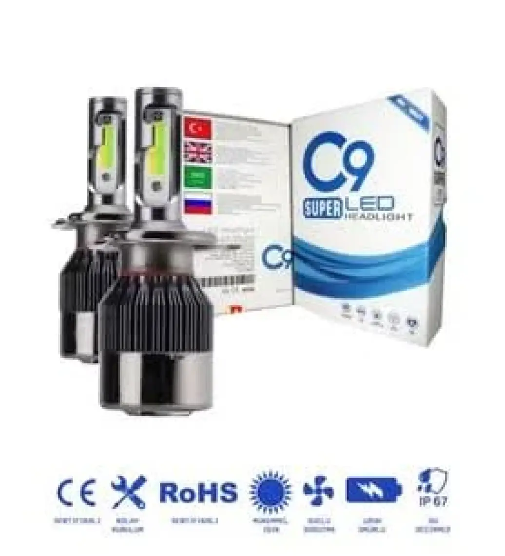 C9 Trio Üç Renk LED Xenon Far Ampulü Buz Mavi Beyaz Gün Işığı 9400 Lümen 10000K H1