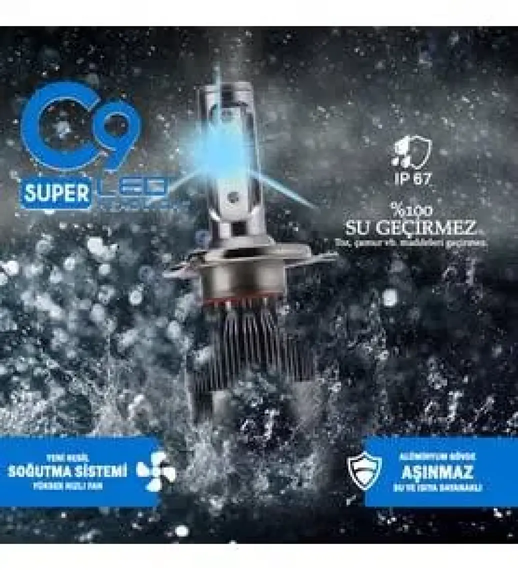 C9 Ultra Buz Mavi LED Xenon Soğutuculu Far Ampulü 9400 Lümen 10000K H7