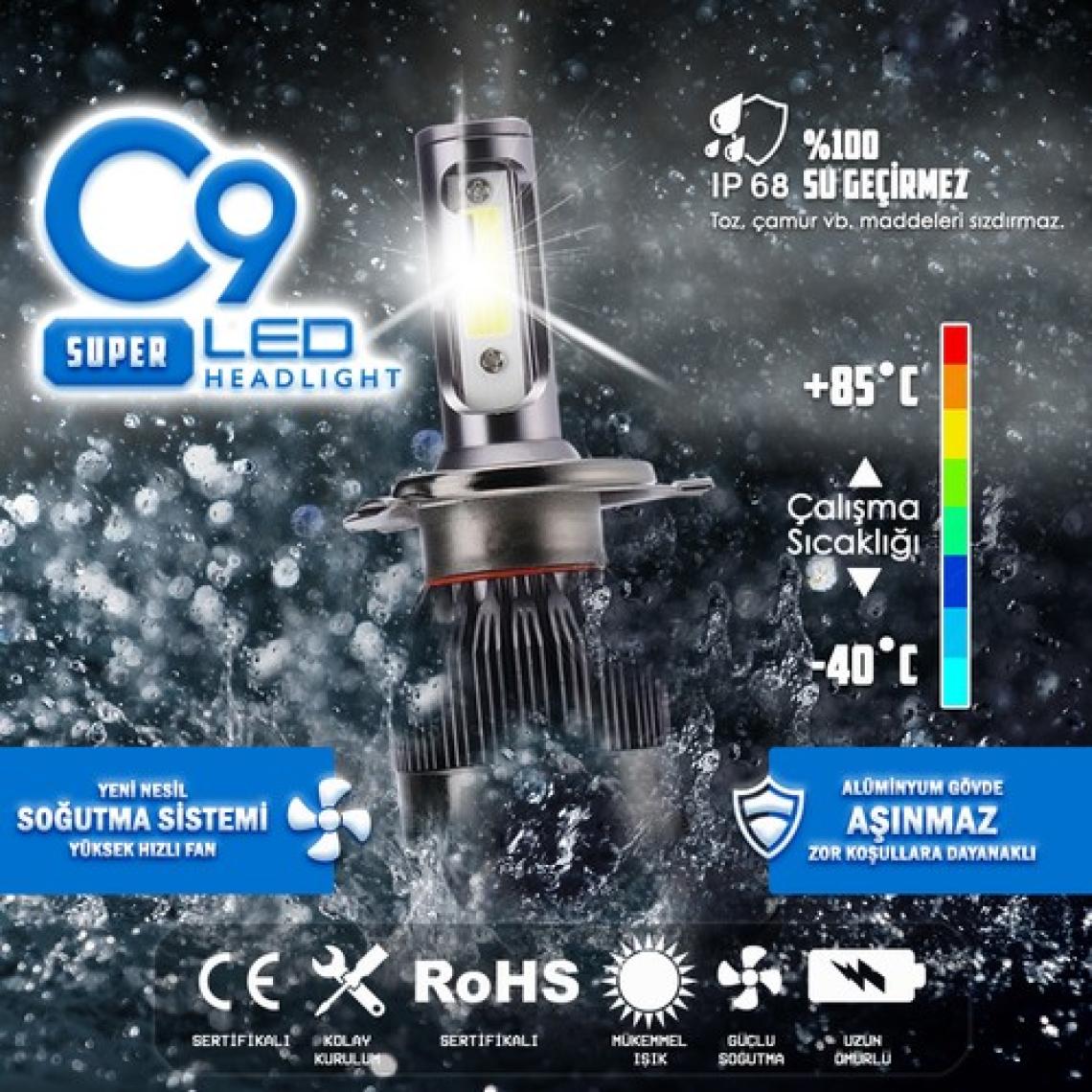 C9 Ultra Beyaz LED Xenon Soğutuculu Far Ampulü 9400 Lümen 6000K 9005