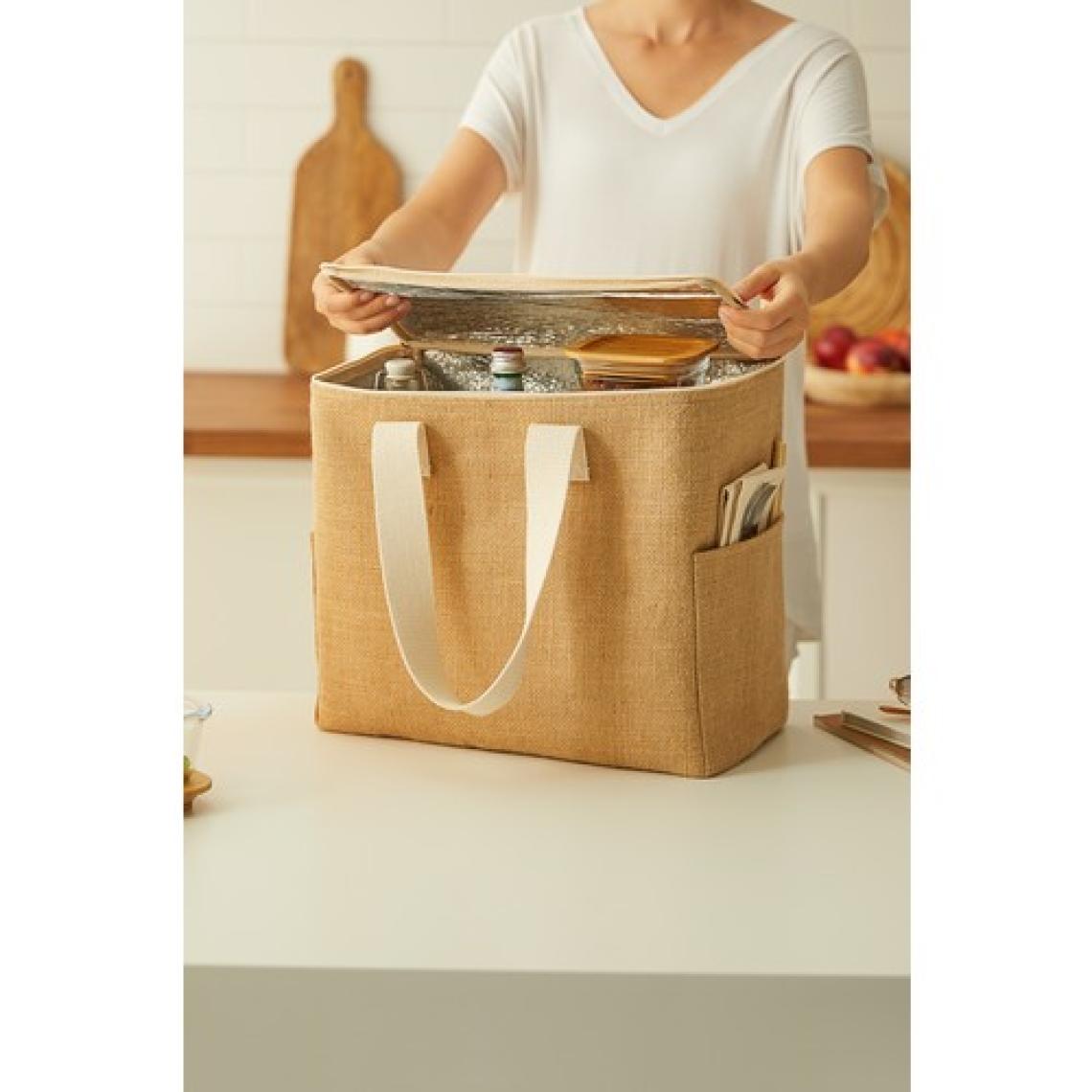 Ocean Home Textile Büyük Boy Jüt Buzluk Termal Piknik Kamp Seyahat Plaj Soğuk Tutan Çanta 35x20x33 cm