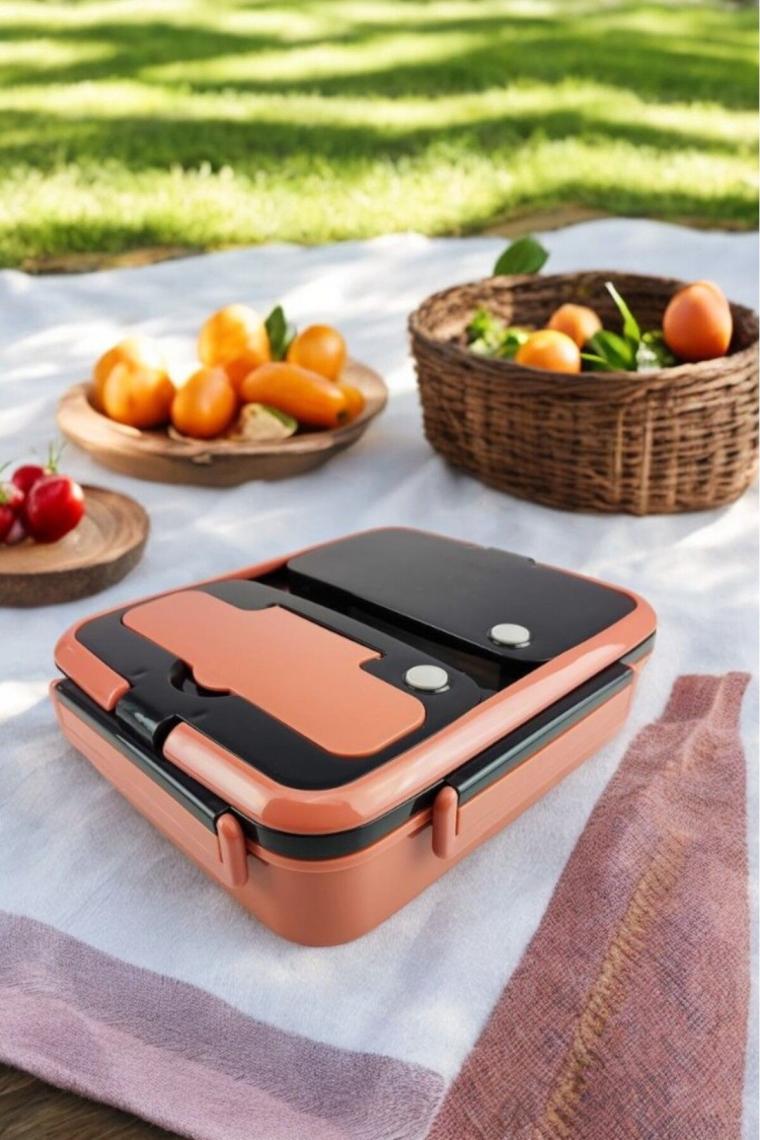Digithome Bölmeli Çelik Hazneli Yemek Kabı Turuncu 25 cm